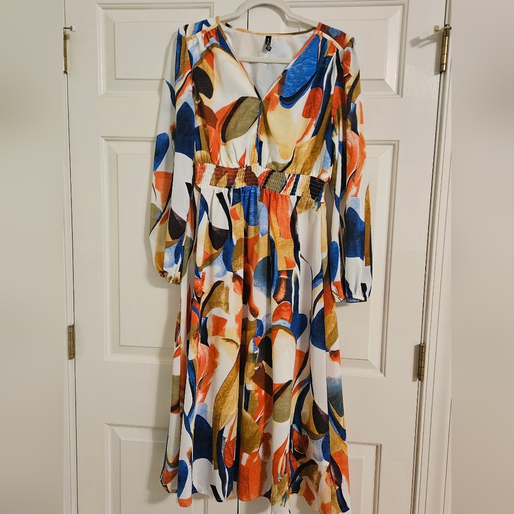 Vibrant Long Sleeve Dress with Abstract Print